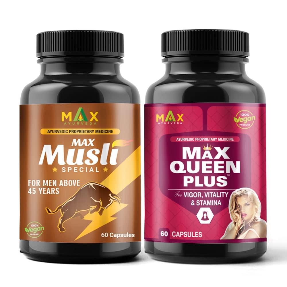 Max Ayurveda Max Ayurveda Musli Special Capsules (For 45 Plus Men) & Queen Plus Capsules For Women (60 Capsules + 60 Capsules)