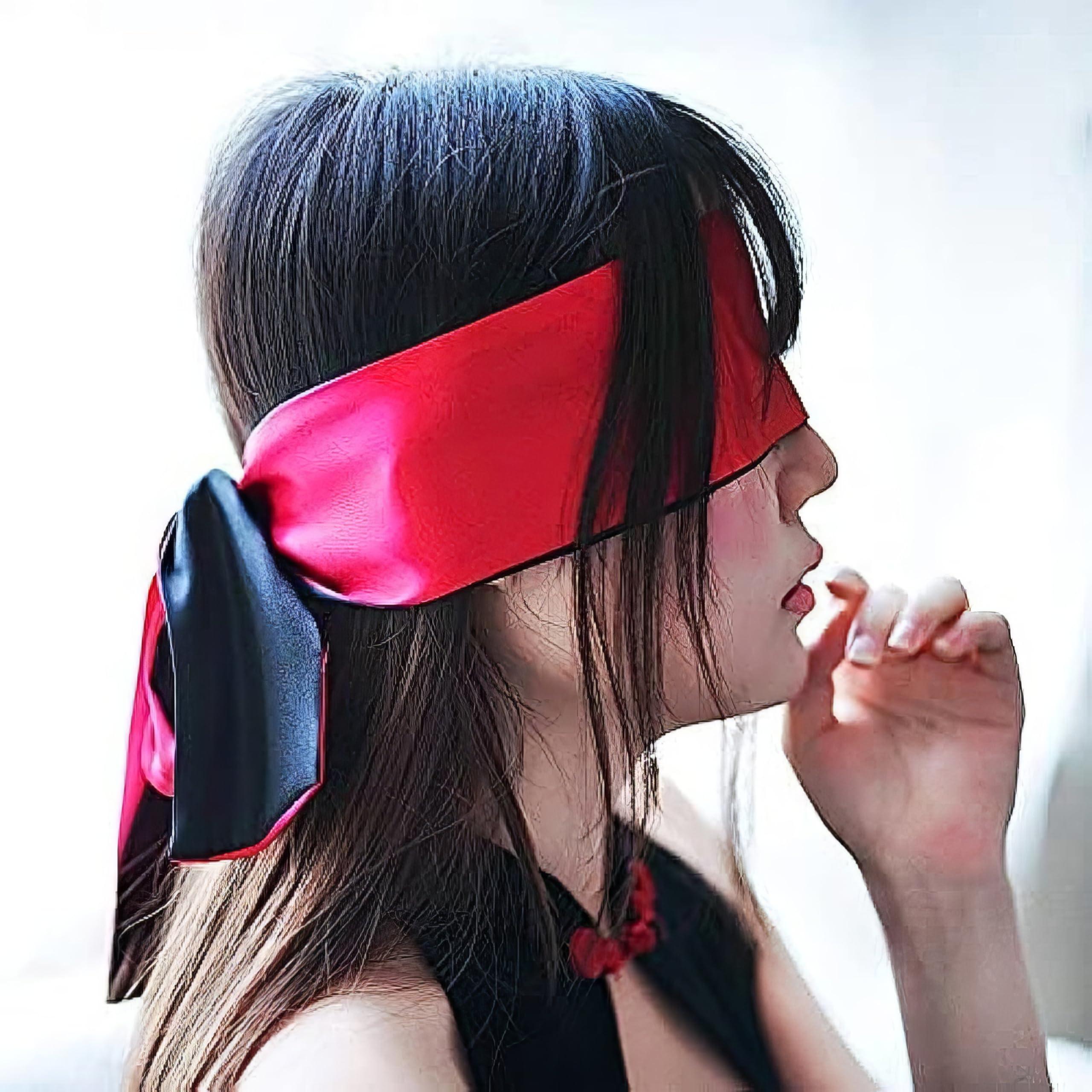 ARMOXA ARMOXA Silk Sleep Mask, Light Soft Satin Sleeping Mask, Women-Men Sleep Eye Mask Blindfold For Side Sleepers, Eye Cover For Sleep- 45 Inch Long - Red1-Black