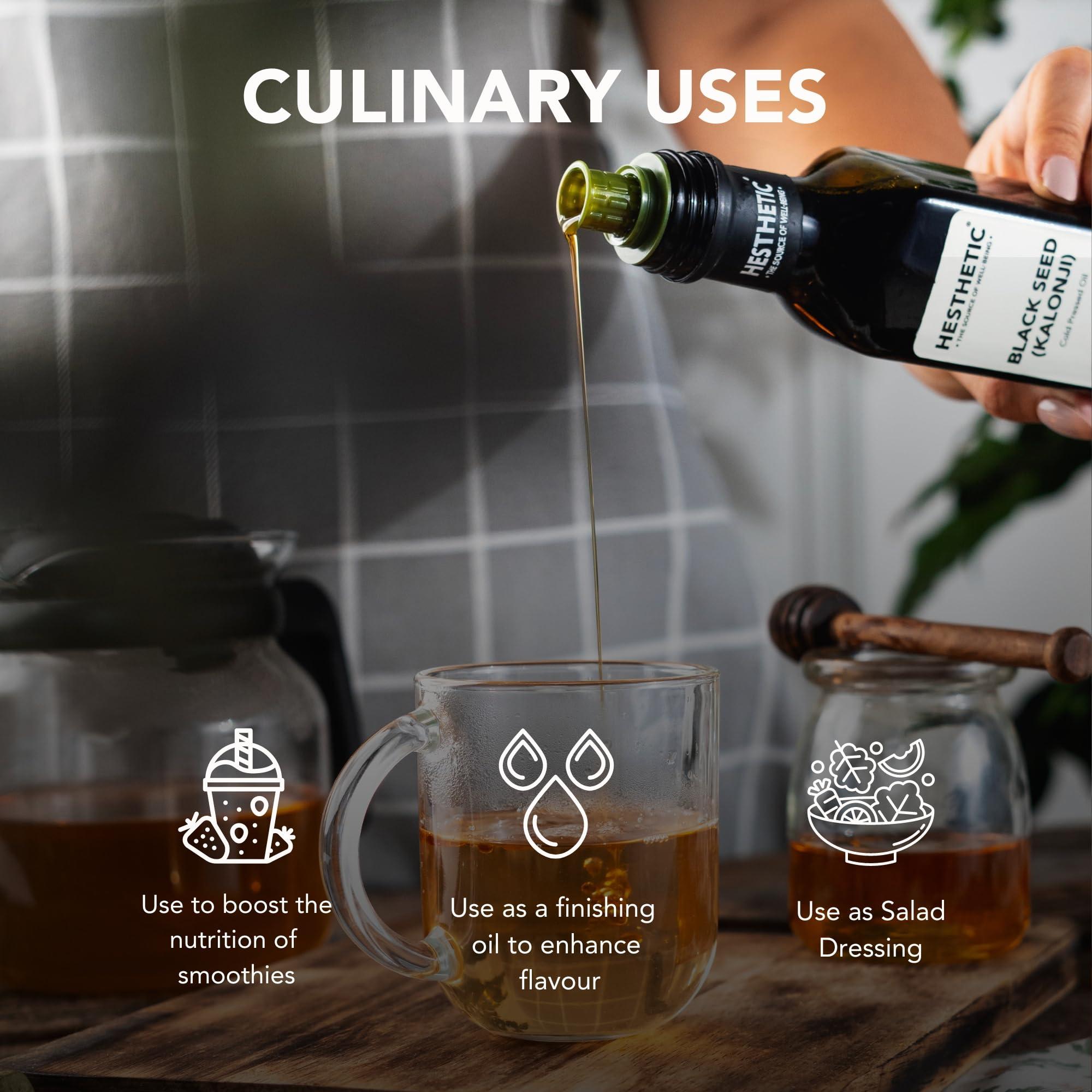 HESTHETIC HESTHETIC Black Seed (Kalonji) Oil - 100% Cold Pressed | Pure & Natural | High Thymoquinone | For Salad & Edible Purpose (250 ml)