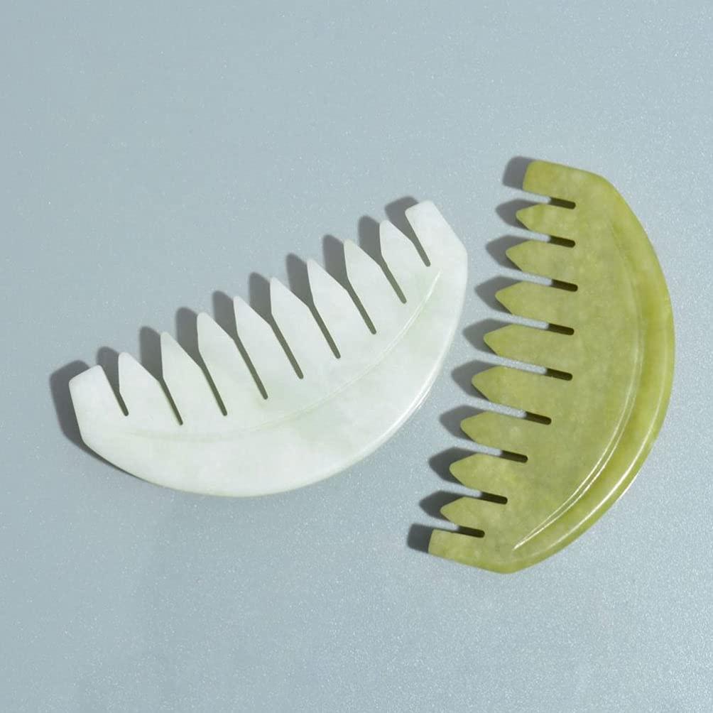 wowobjects Wowobjects Jade Massage Comb Jade Hair Comb Jade Guasha Scalp Massager Head Therapy Massage Comb Scalp Massager for Scalp Care Acupoint Treatment White