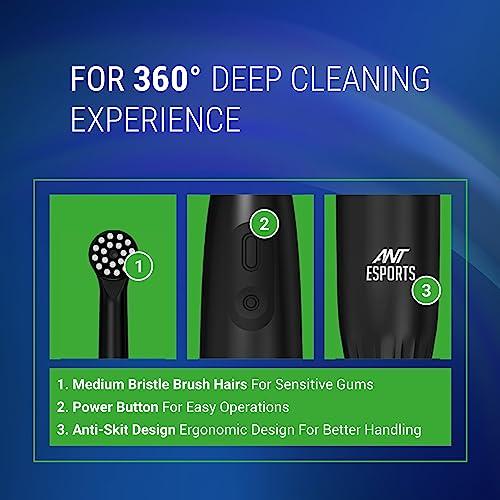 Ant Esports Ant Esports Alpha 360 Oscillation Electric Toothbrush with 2 Brush Heads, Sonic Toothbrushes 28,000 VPM, IPX7, Ergonomic Designs, last long for 40days - Black