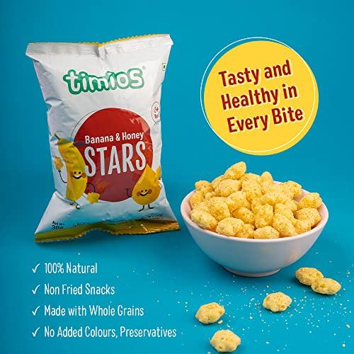 Timios Timios Banana and Honey Stars | Healthy Snacks for Kids | Natural Energy Food Product for Toddlers | Party Snack for School Children 2+ Years | Pack of 12