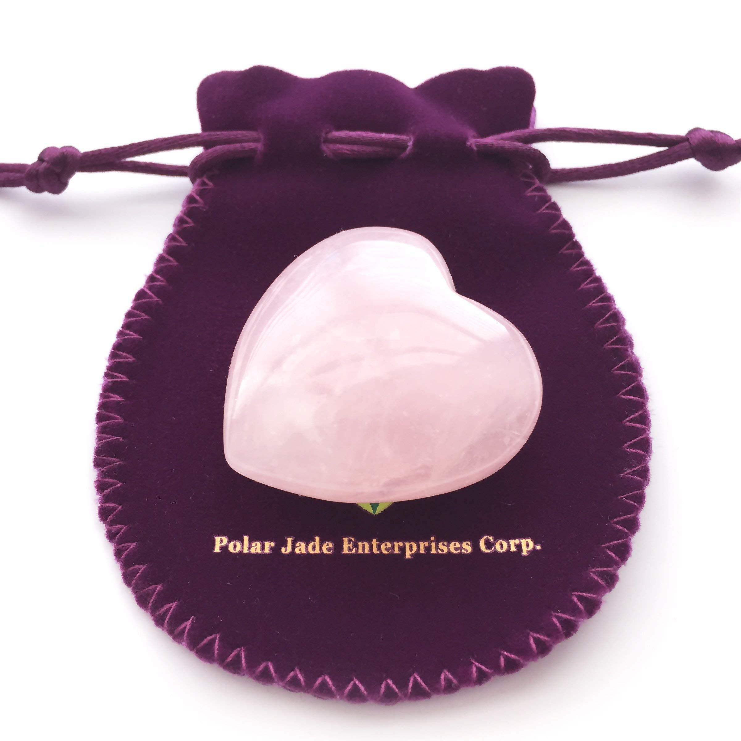 Polar Jade Heart Shaped Rose Quartz Puffy Heart Stone 45mm (1.8) for Chakra Energy Healing, Reiki, Meditation, Massage and Decoration by Polar Jade