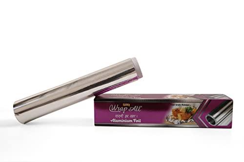Wrap All Wrapall 30 Meter Aluminum Foil Roll | Food Grade Foil | Silver Kitchen foil roll | Pack of 1 | 10 Micron Thick | Self Adhesive, Oil and Leak Proof | Aluminum Foil