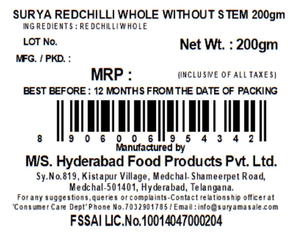 surya SURYA 200g RED CHILLI (LAL MIRCHI) WHOLE WITHOUT STEM |100% Natural Whole Spices