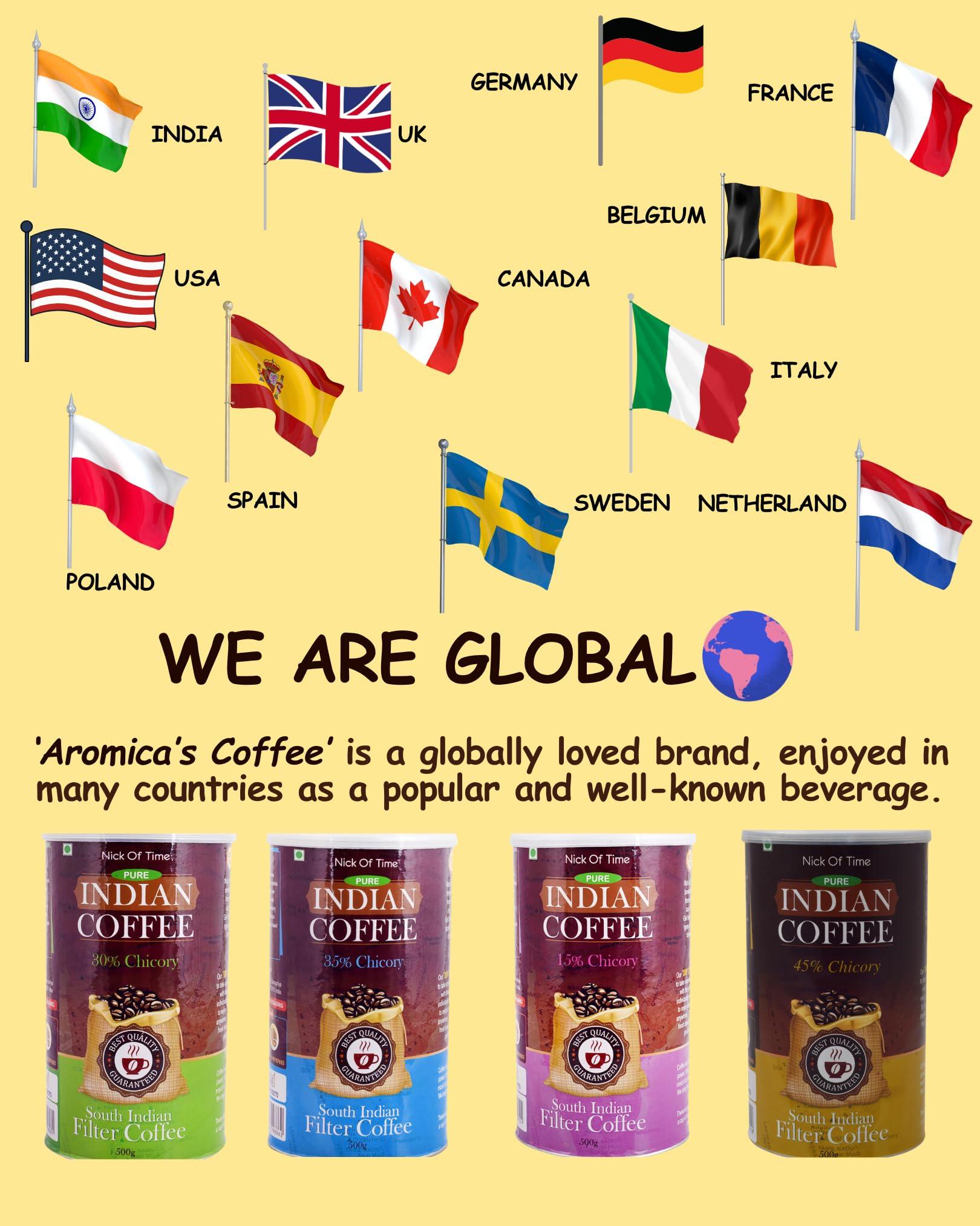 NICK OF TIME Nick of Time Traditional South Indian Chicory Filter Coffee Powder (85:15 Coffee Chicory Ratio) 100% Arabica AA Grade Dark Roast | Balanced Flavor & Aroma (500g|17.63 oz)