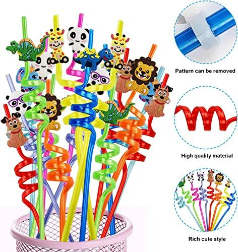 TWIN SEVEN TWIN SEVEN® Reusable Plastic Drinking Party Curly Straws for Kids, Birthday Decorations, Girls Party, Flavors Smoothie, Milkshakes – Cartoon Character (Pack of 4)