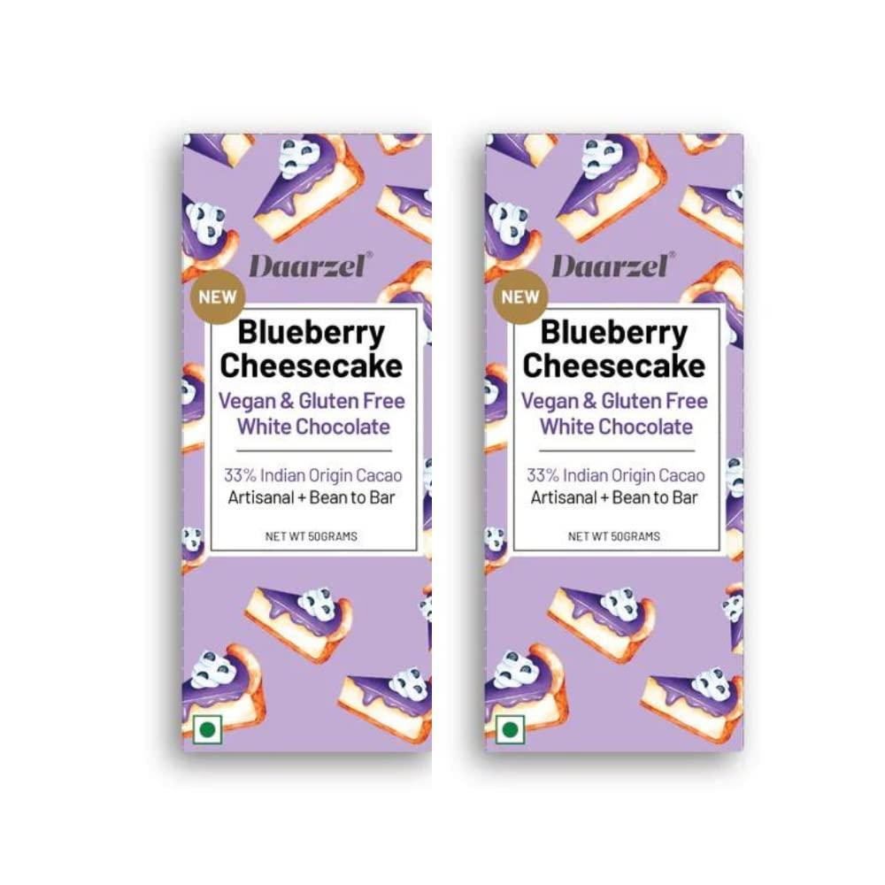 AMBRIONA Daarzel Vegan White Chocolate Bar in Blueberry Cheesecake Flavor | Gulten Free | 31% Cocoa Content| 50 gms | Daarzel Bar