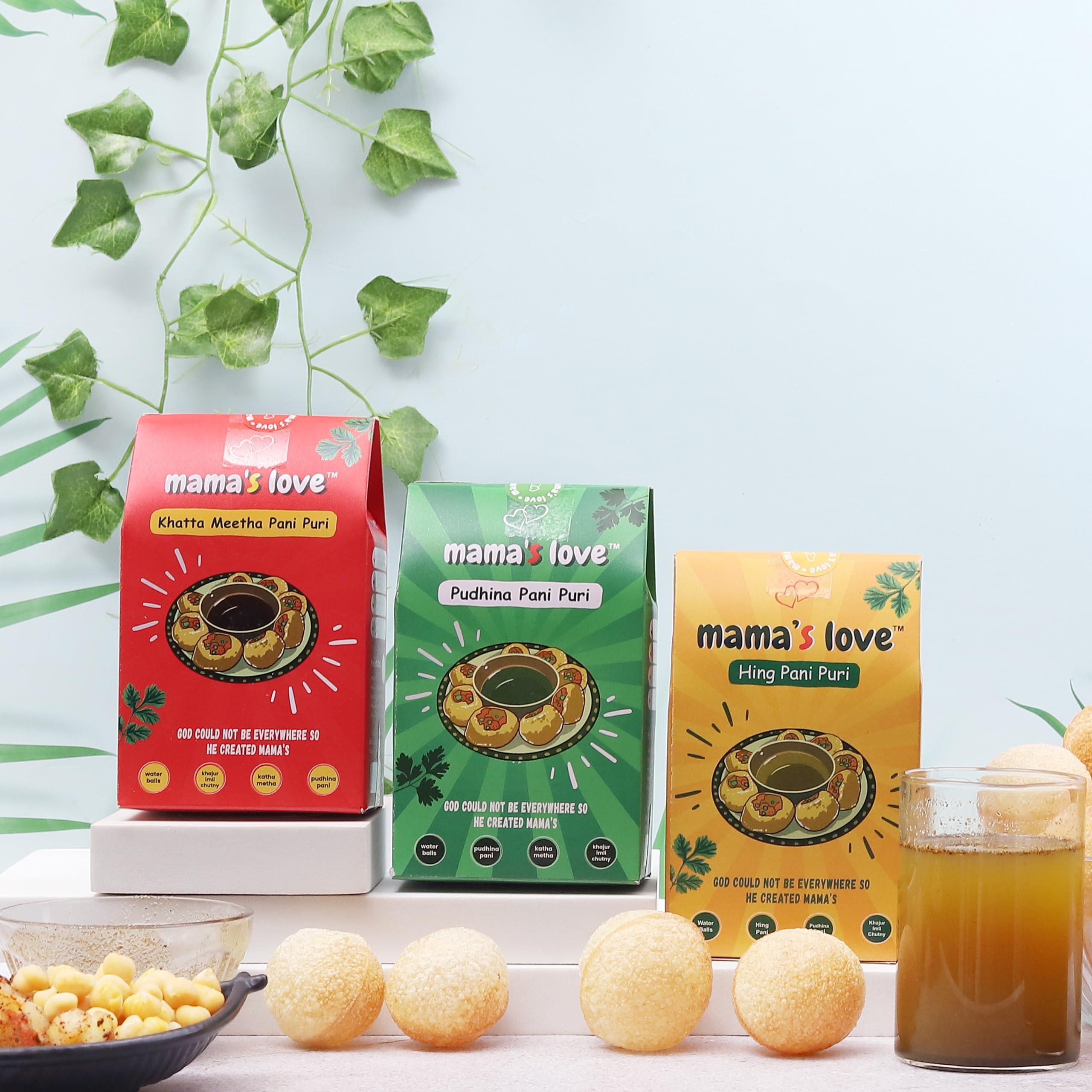 Mama\'s Love Mama\'s Love 280Pcs Ready-to-Cook Pudina Golgappa Pani Puri Packet Readymade - Homemade Pani Puris | Pack of 1 | Each Pack Includes 40 Pcs Pani Puri, 2 Types of Masala, 1 Tamarind Imli Chutny (Pack Of 7)