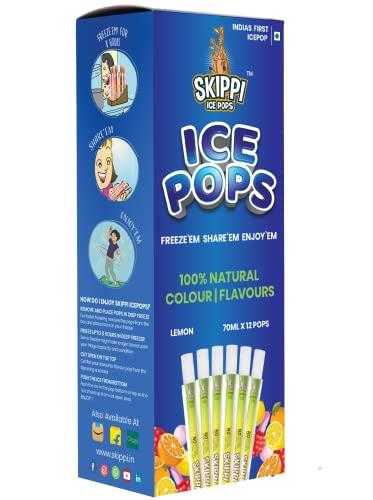 Skippi Ice Pops Skippi Icepops 100% Natural Freezer Pops, Juice Bars, Fat Free Ice Pops - Lemon Flavour (Box of 12 Pops)