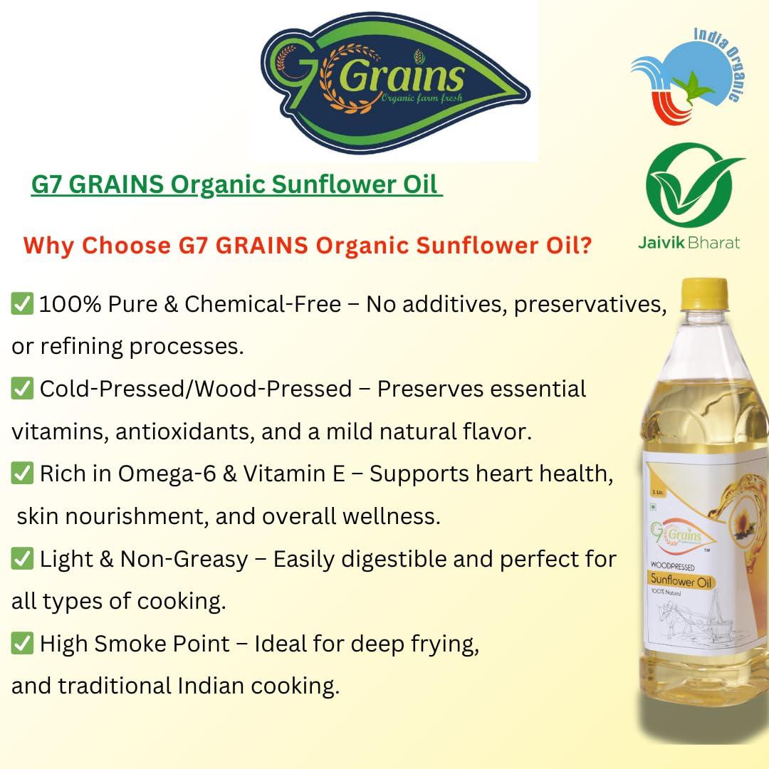 G7 GRAINS G7 GRAINS Organic sunflower oil (5 liter) cold pressed/wood pressed oil | surajmukhi/sunflower kachi ghani oil by G7 GRAINS