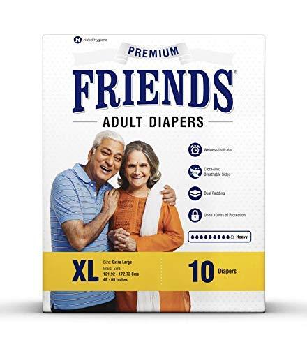 Friends Friends Premium Adult Diapers Tape Style - 30 Count (Extra Large) with odour lock and Anti-Bacterial Absorbent Core- Waist Size 29.53 - 62.99 Inch ; 75 - 160Cm