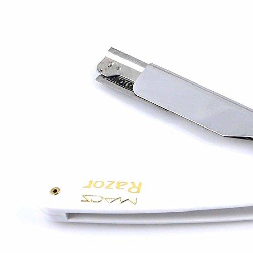 Macs Products MACS PROFESSIONAL Barber Straight Edge Razor with Hi-Chromium Derby 100 Count Blades - Made of Platinum Stainless Steel -With Easy Blades Replacement Mechanism -Macs-093B1 (White Razor W100 B)