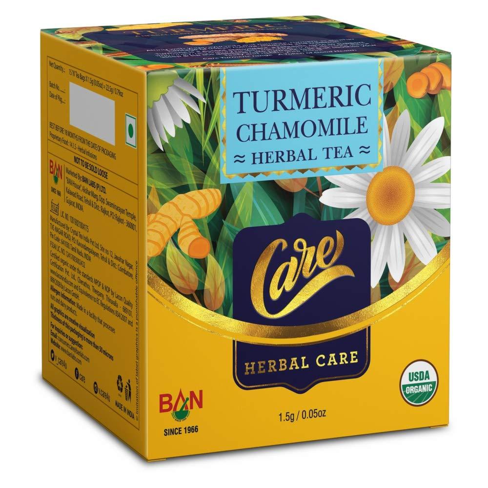 CARE CARE Turmeric Chamomile Herbal Tea - 60 Tea Bags | Pack of 4 (15pcs X 4 Pack) | Chamomile Green Tea | Chamomile Herbal Green Tea