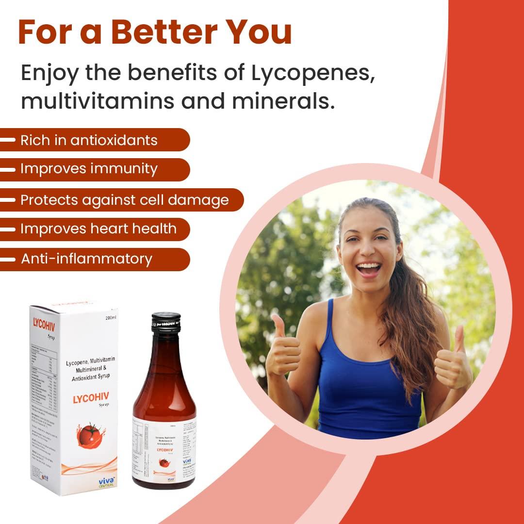 Vivaceutical Lycohiv Syrup - Lycopene, Multi-Vitamins, Multi-Minerals and Antioxidant Syrup | 200ml