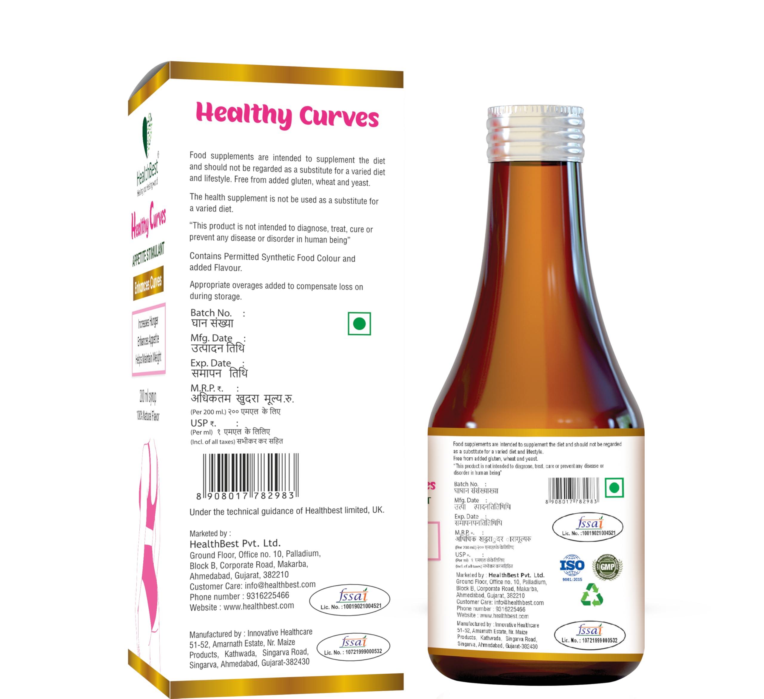 HealthBest Healthbest Weight Syrup For Women & Girls - 200ml - Enhance Curves & Body Shape - Boost Appetite, Digestive Metabolism & Energy Tonic - Pineapple Flavor