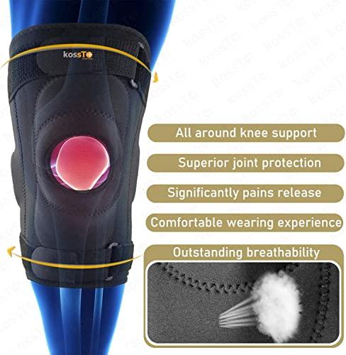 kossto kossto Hinged Knee Brace, Open Patella with Gel Pads & Dual Metal Side Stabilizers-Support for Running, ACL, Meniscus Tear, Arthritis Pain relief For Men and Women (Compatible Small,Medium,large,XL)
