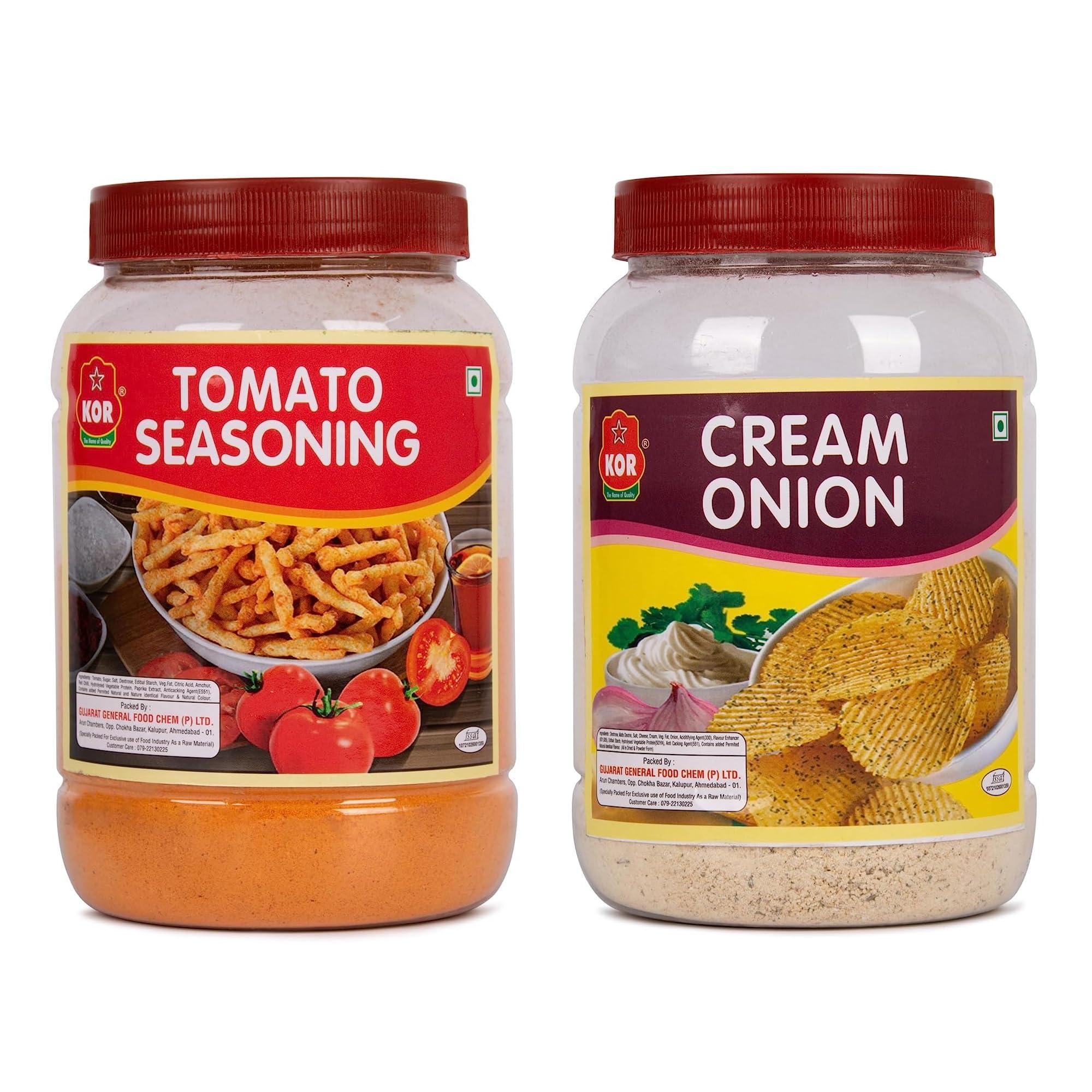 KOR KOR Combo Of Cream Onion Masala (400g) + Tomato Seasoning (400g) Pack of 2 / for Popcorn, Salads, Finger Chips, Dips, Sprinkling