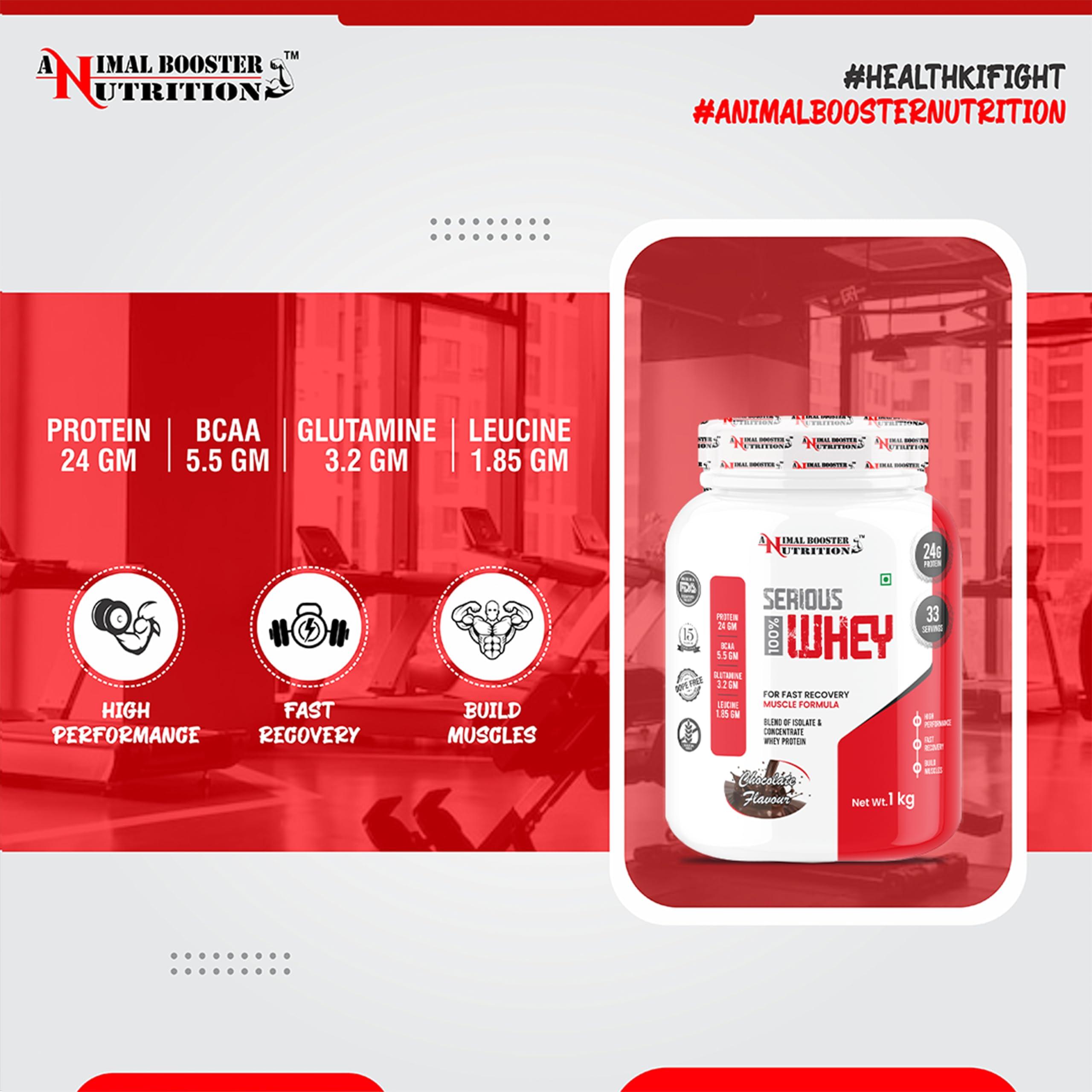 Animal Booster Nutrition Animal Booster Nutrition Serious Whey Protein | 24g Of 48% Whey Protein | Whey Protein Powder for Muscle Support & Recovery, Vegetarian(Chocolate Flavor, 1kg)