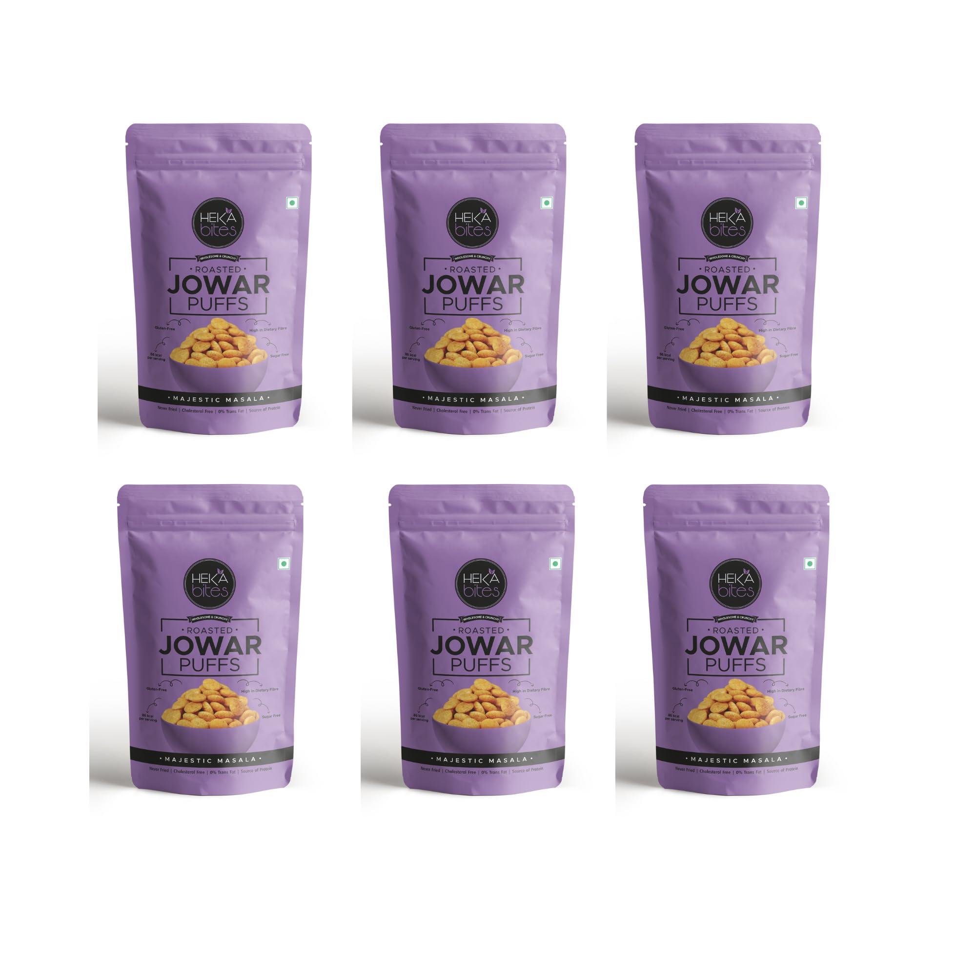 HEKA bites HEKA bites Roasted Jowar Puffs Majestic Masala - Pack of 8 | 86 Kcal | Made with 80% Jowar| Healthy Snack| Sugar Free| Cholesterol Free| Gluten Free (30g x 8) (Pack of 8)