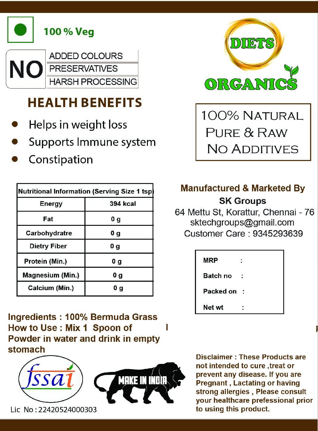 DIETS ORGANICS DIETS Organics Arukam pul powder, Bermuda Grass Powder 250 gms pack of 1