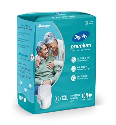 DIGNITY Dignity Premium Pull Up Adult Diapers Pant Style - 10 Count (XL-XXL) with Soft Elastic and Extra Absorbent Core, Waist Size 45\" - 68\", 10 Pcs/Pack (Pack of 1)