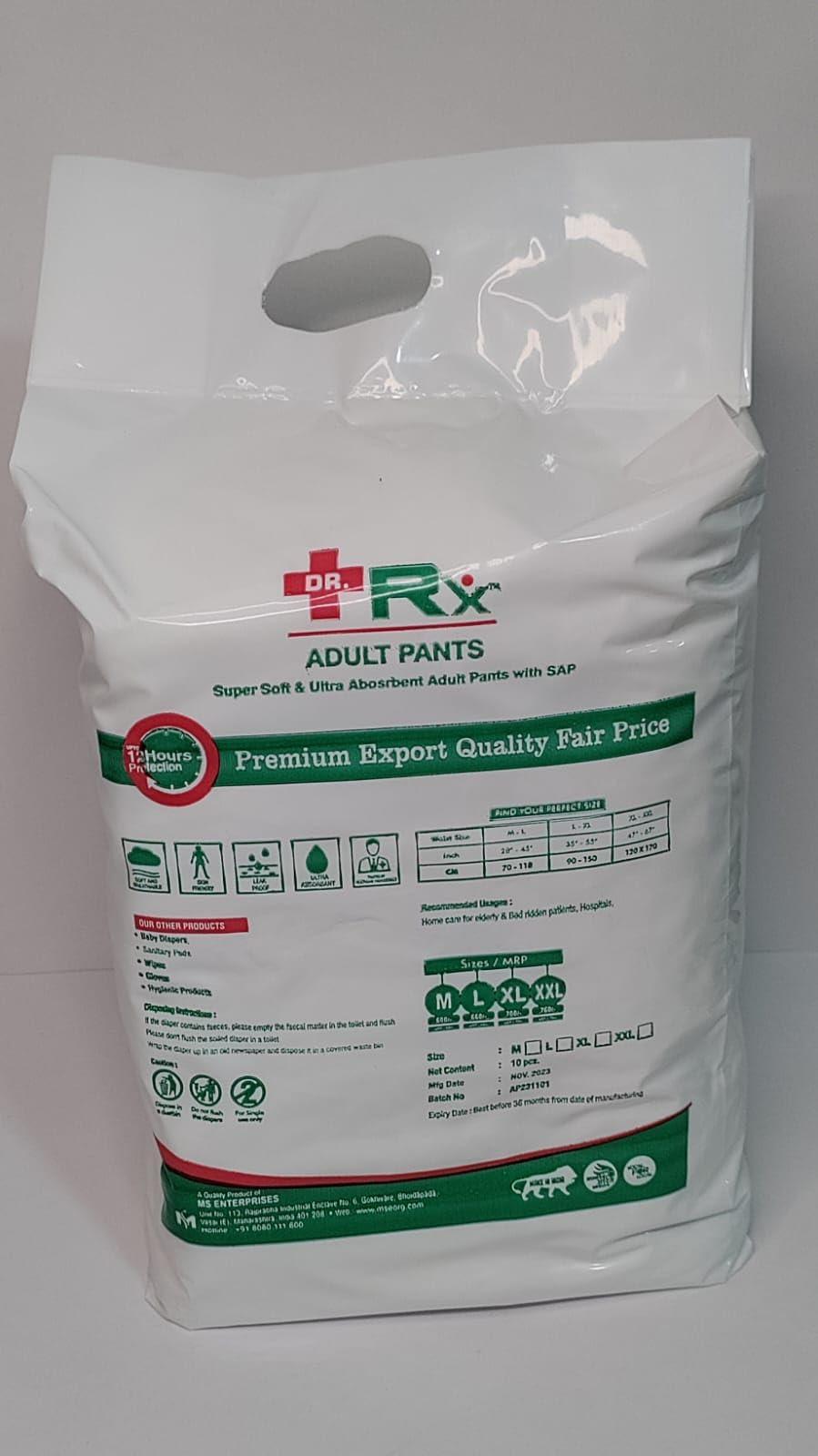 PLUS DR RX PLUS DR RX Unisex Adult Diapers Pant Style With Adl & Japanese Sap Technology -10Pcs Pack-Xl Size