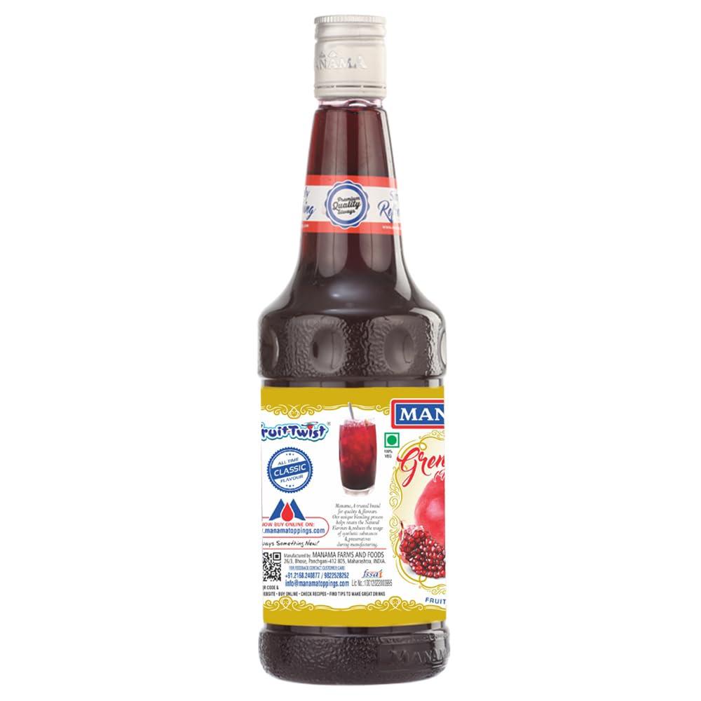Manama Manama Grenadine Syrup and Strawberry Syrup, 750ML Each, Mixer for Mocktails, Cocktails, Drinks, Juices, Beverages, Pack of 2