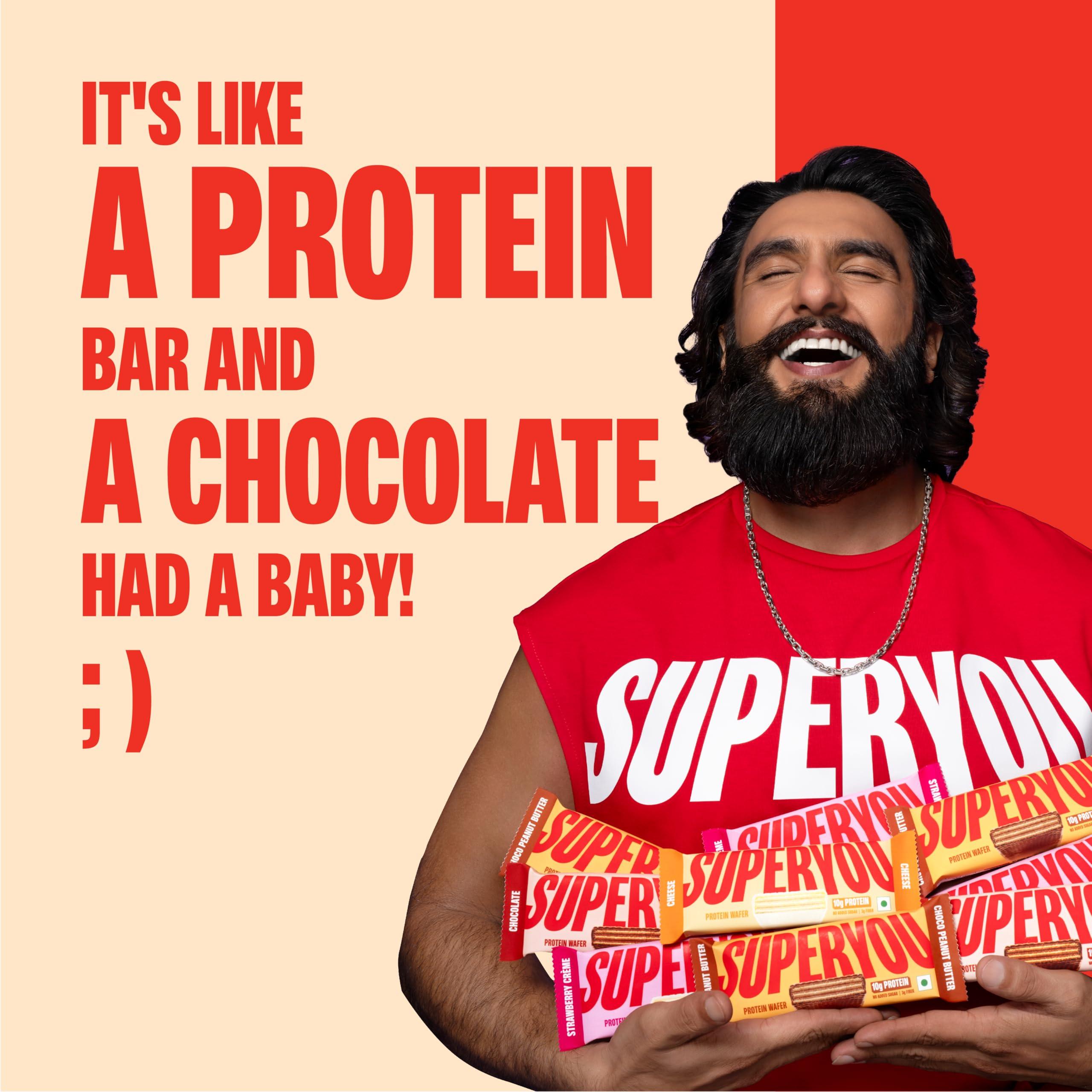 Superyou SuperYou Assorted Protein Wafer Bars (Pack of 10)|10g Protein, 3g Fiber, No Added Sugar|Yeast Fermented Protein|Energy Bars|Crunchy Wafer Bar|100% Vegetarian|No Palm Oil|400g