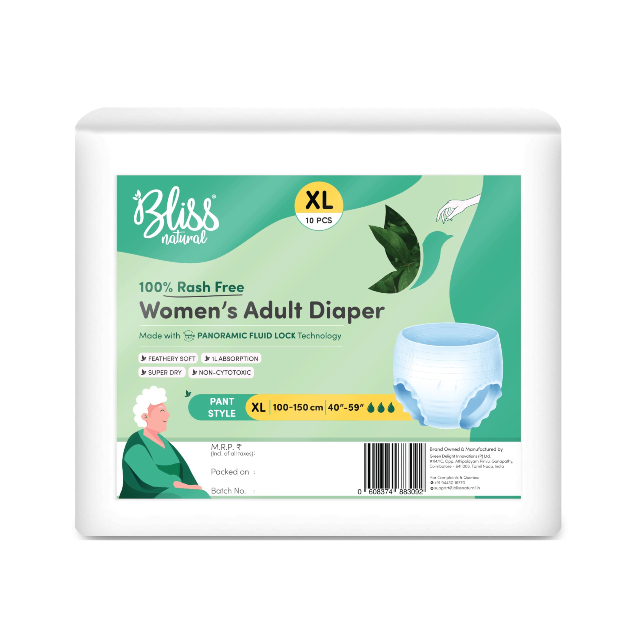 BLISSNATURAL BLISSNATURAL Female Bliss Natural Organic Unisex Adult Diaper Pants|Size Xl|High Absorbency, Leak Proof Protection|Pack Of 2