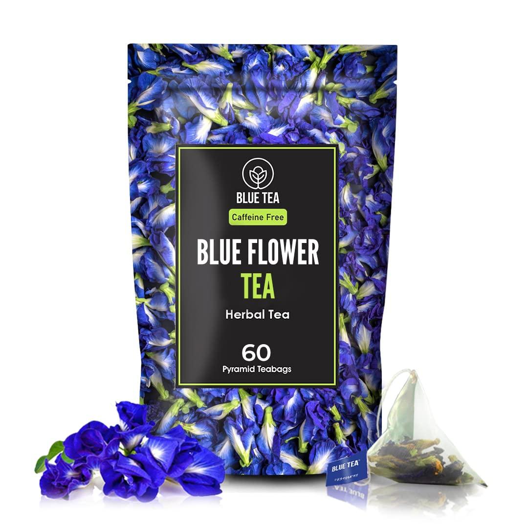 BLUE TEA BLUE TEA - Butterfly Pea Flower Tea - 60 Tea Bags (Plant Based) | Rakhi Gift For Sister | ANTI-OXIDANT RICH | Caffeine Free - Flower Based- Herbal Tea | Natural Ingredients - Non-GMO - Vegan | Zipper