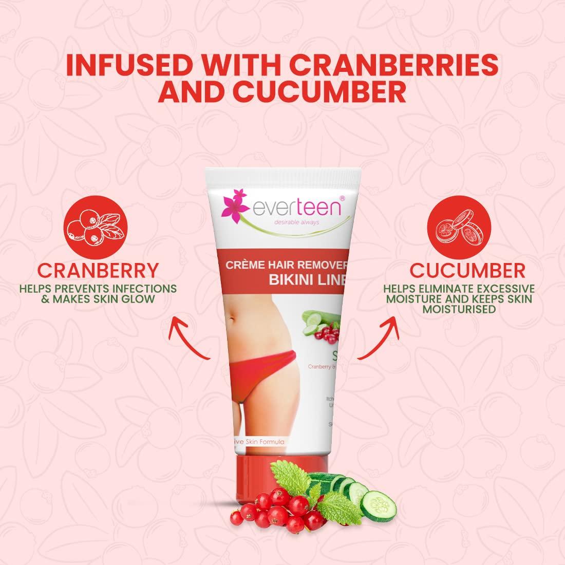 Everteen everteen SILKY Bikini Line Hair Remover Creme with Cranberry and Cucumber - 1 Pack (50 g)