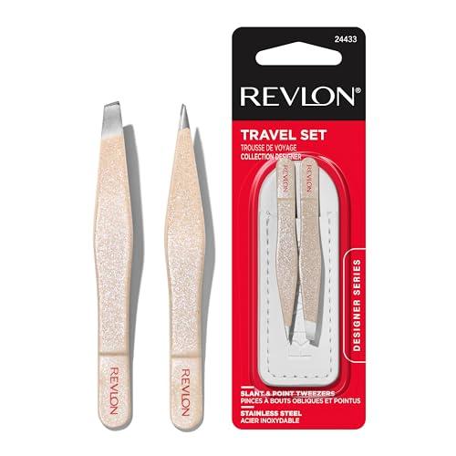 REVLON Revlon Designer Series Mini Tweezer Set, Hair Removal Tool Kit with Mini Slant-tip and Point Tip Tweezers, Portable and Easy to Use Made with Long Lasting Stainless Steel, 1 Count