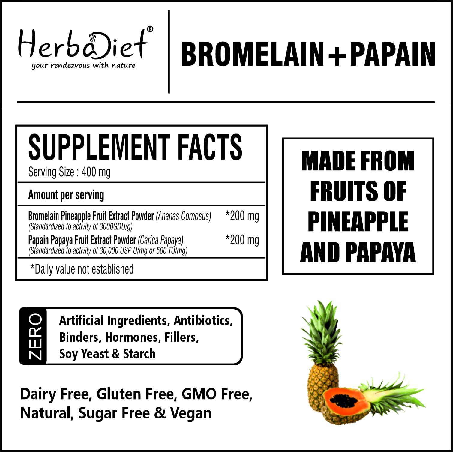 Herbadiet Herbadiet\'s Bromelain & Papain | 50 gram | Proteolytic Multi Enzymes Formula| Digestive Support & Nutrient Absorption