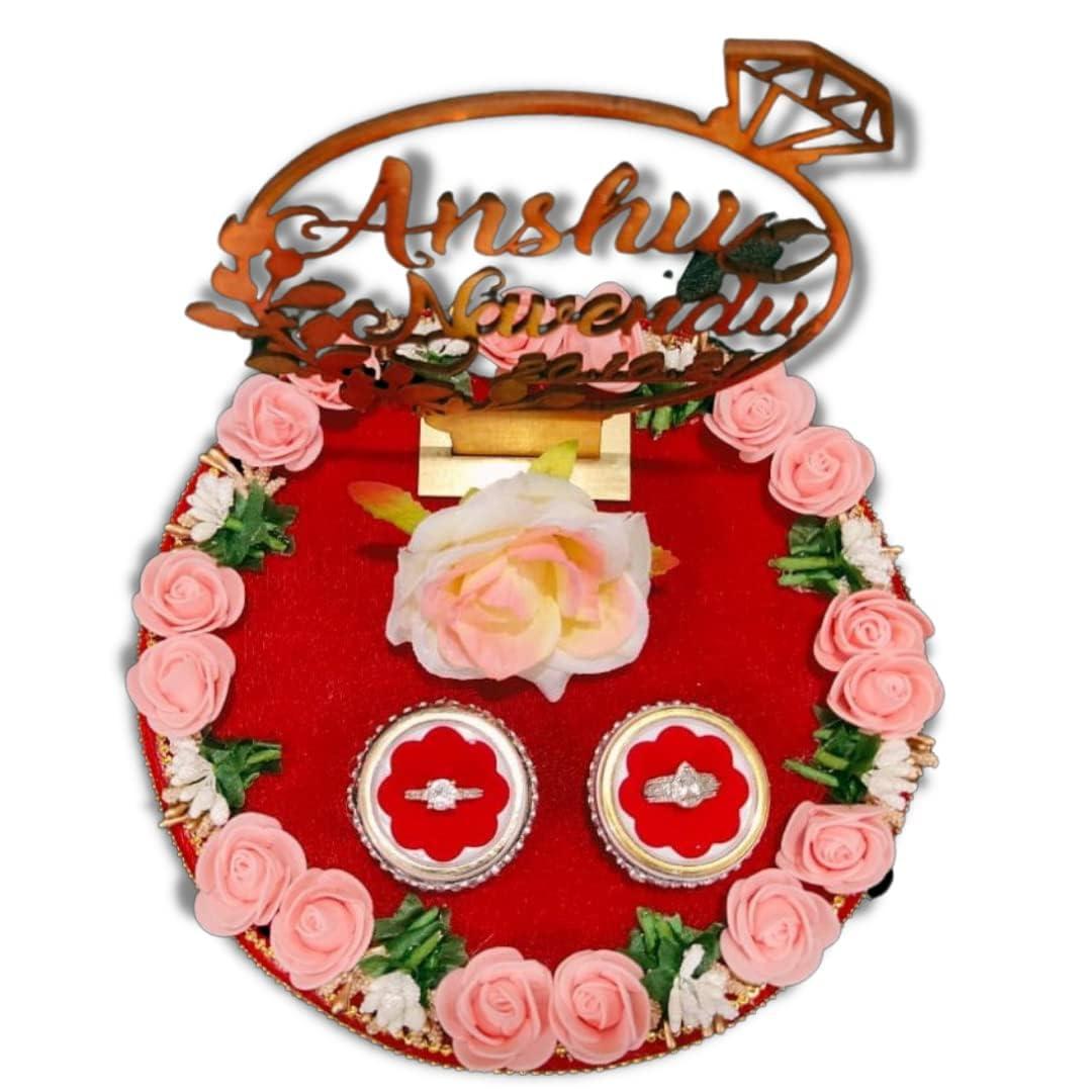 Unique Palette Unique Palette Customized Engagement Ring Thali | Wedding Ring Platter with Name | Marriage Dcor | Engagement Tray
