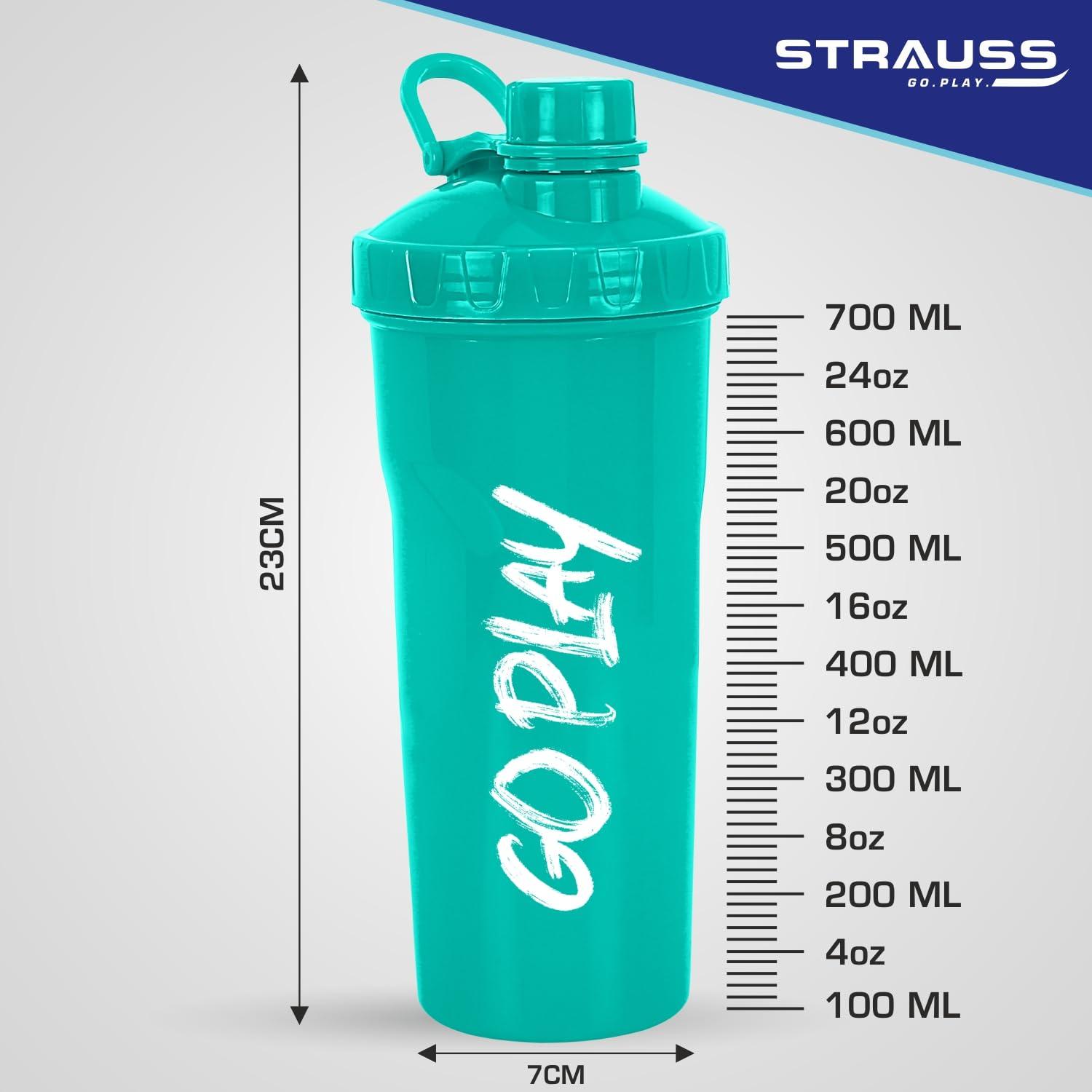 STRAUSS STRAUSS Aqua Shaker Bottle | 100% BPA- Free | Leakproof Shaker for Protein Shake |Ideal Pre-Post Workout Shake|Blender Bottle for Smoothies & Shakes | Ideal for Both Men and Women | 700ml,(Aqua Green)
