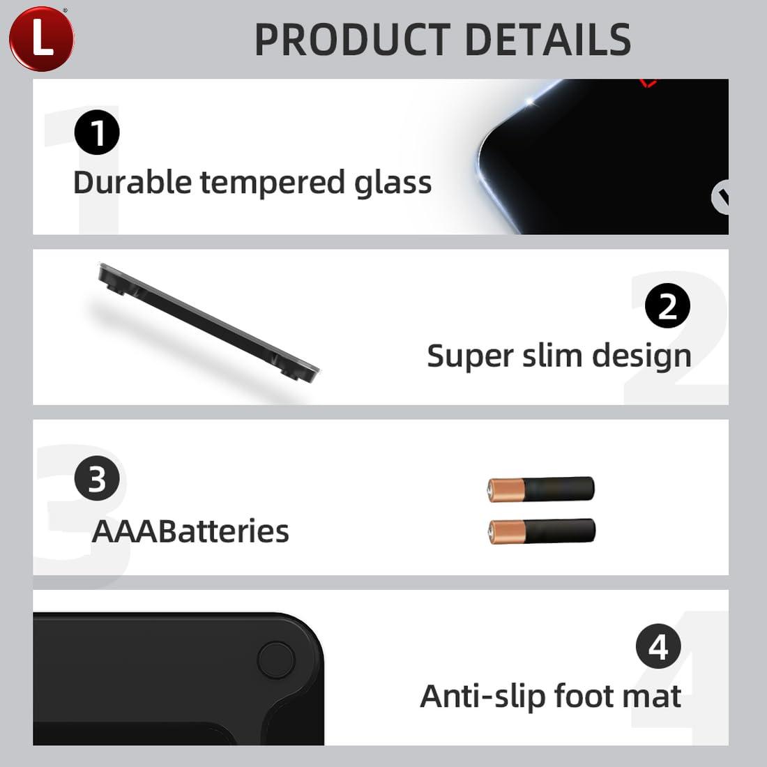 Lifetrons Thin Plus Bluetooth Digital Weight Machine Accurate Weight Measuring Scale for Home Use Portable & Compact Weighing Machine Suitable for Adults and Kids Free Lifetrons App - Black