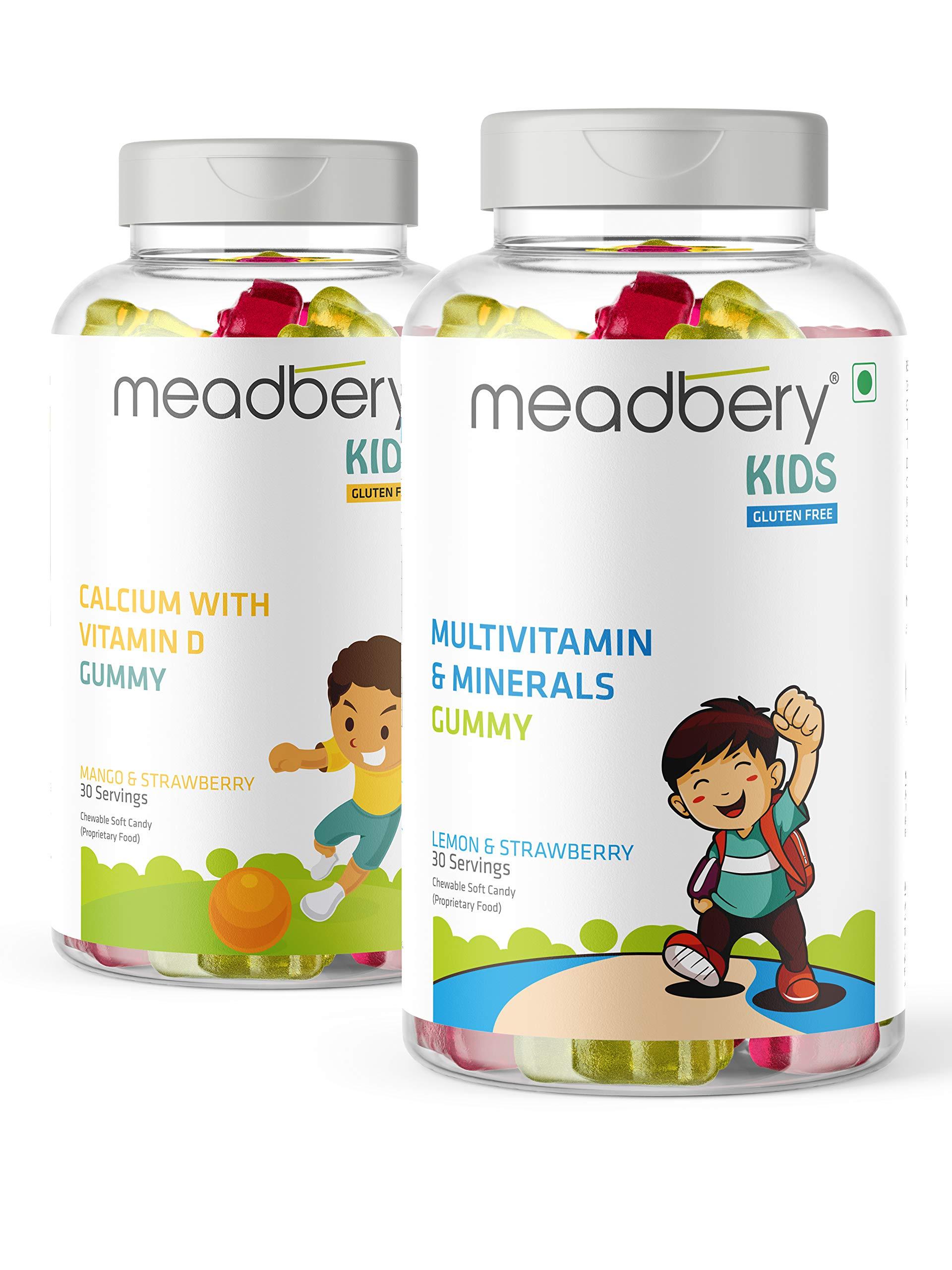 MEADBERY Meadbery Kids Multivitamin Calcium Combo Gummy Bears Glutenfree Formula With Minerals And Vitamins B C D E B12 B6 For Kids Bone Health Growth Kids Bone Teeth Health 30+30 Tasty Gummies