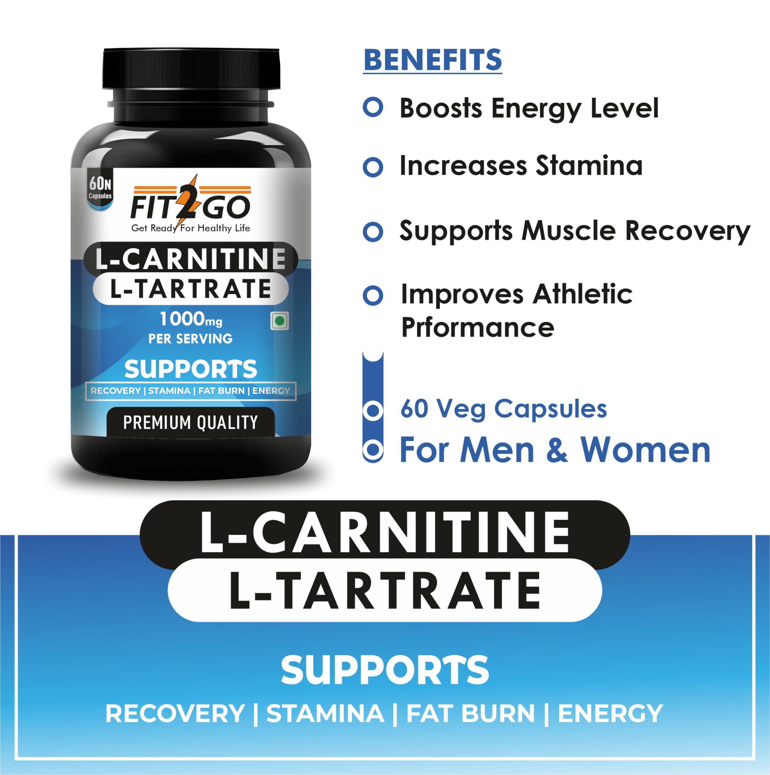 FIT2GO FIT2GO L-Carnitine L-Tartrate 1000mg Helps Convert Fat into Energy (60 Capsules)
