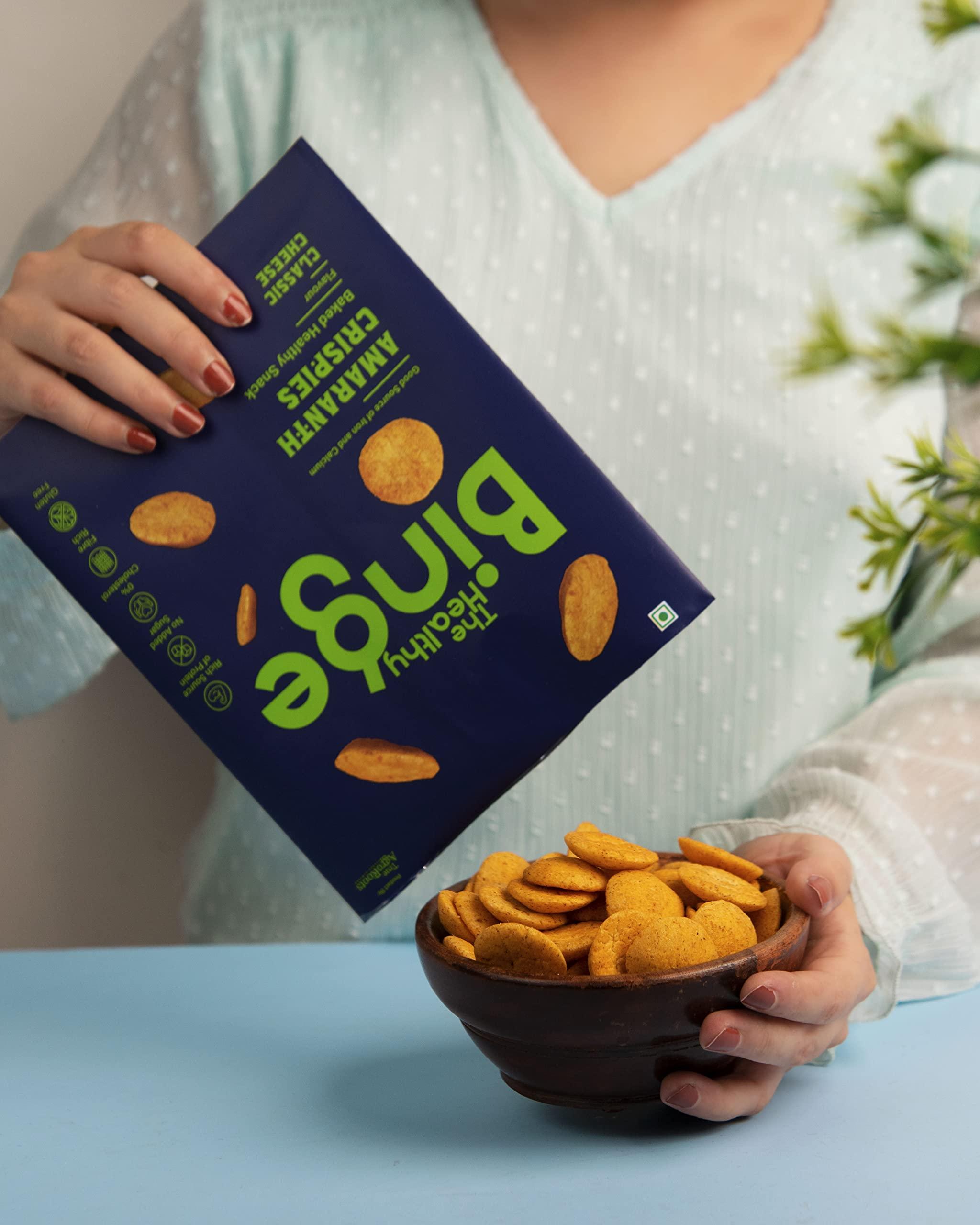 The Healthy Binge Kids-Friendly Combo Pack| Classic Cheese & Salted Caramel Chips| Baked not Fried | As seen on Shark Tank India| Healthy Snacks| 0% cholesterol High Protein & Fiber | No MSG|| Pack of 24