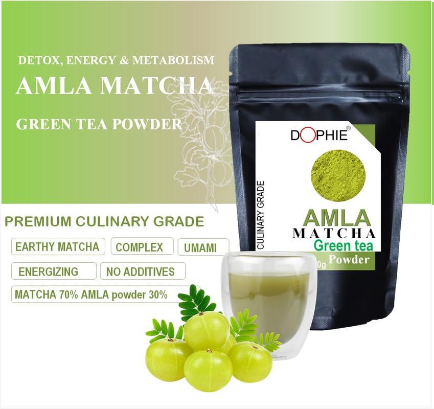 Dophie Dophie Matcha Green Tea Powder with Amla Powder 100g [PACK-3] Culinary Grade - Powerful antioxidants and benefits from Amla and Matcha green tea Powder.