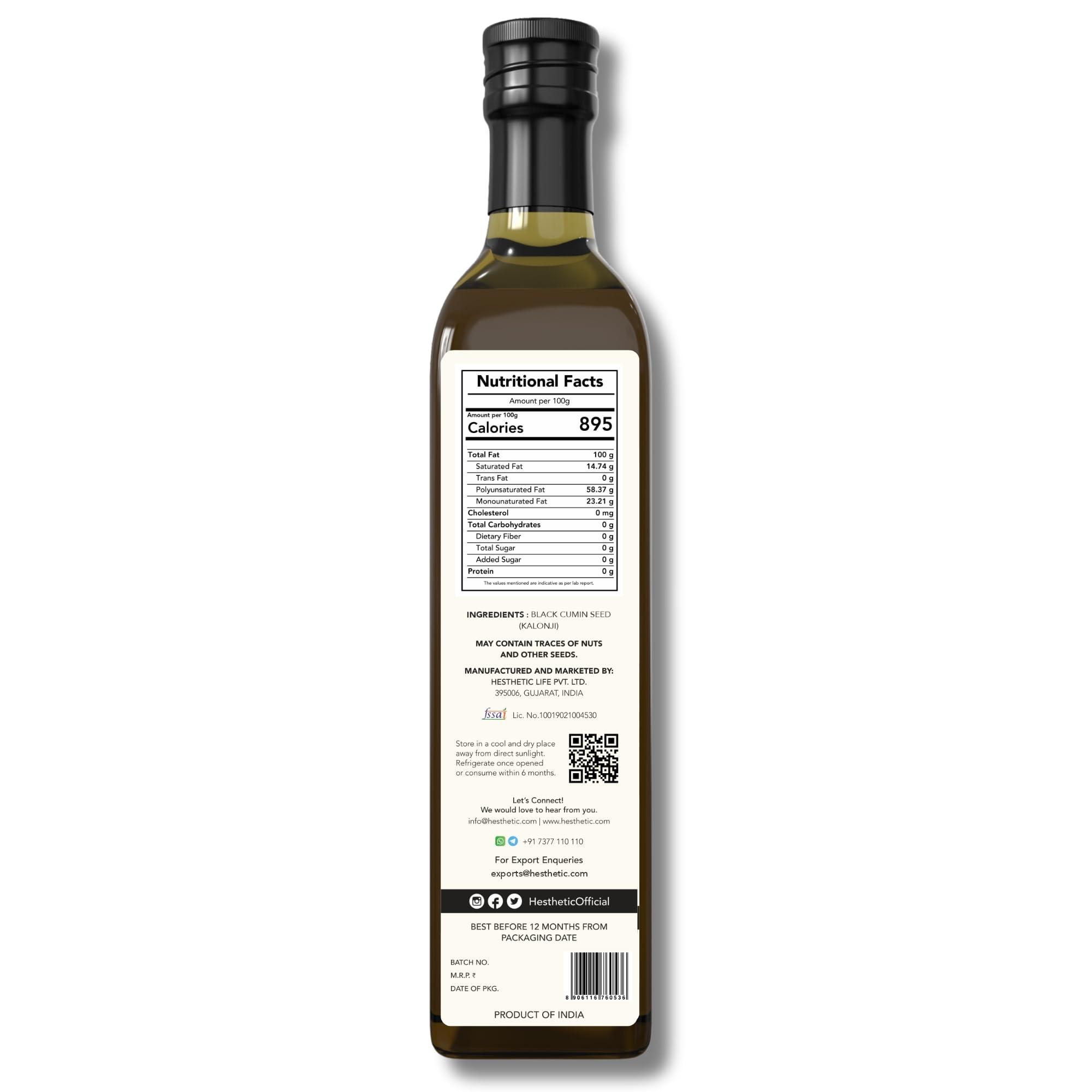 HESTHETIC HESTHETIC Black Seed (Kalonji) Oil - 100% Cold Pressed | Pure & Natural | High Thymoquinone | For Salad & Edible Purpose (250 ml)