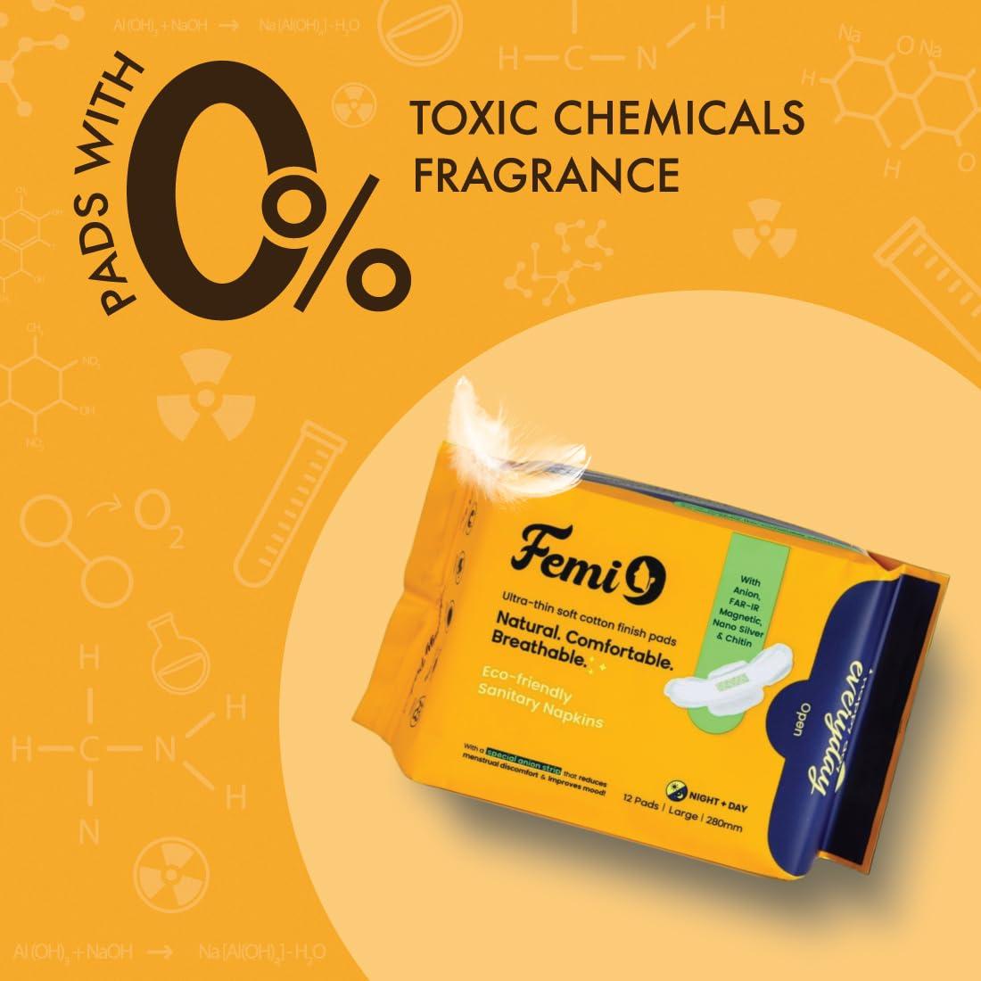 Femi9- Happy day everyday Femi9- Happy day everyday Ultra Soft Sanitary Pads for Women | Anti- Bacterial | Combo Pack | L- 12 Pads & XL- 10 Pads