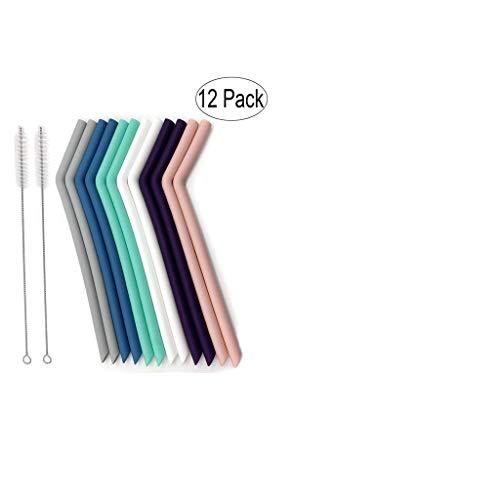 oiry oiry Reusable Silicone Straw, 12 Pieces Extra Long Flexible Colorful Drinking Straws with 2 Pieces Cleaning Brushes Best for 20 30 oz Tumblers, Boba, Smoothies