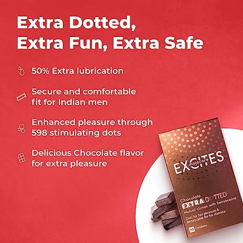 Mojocare Mojocare Excites Extra Dotted Chocolate Condoms for Men - 10 Sheets | Enhanced Stimulation | Improve Endurance | Extra Lubrication | Chocolate Flavor | 598 Dots