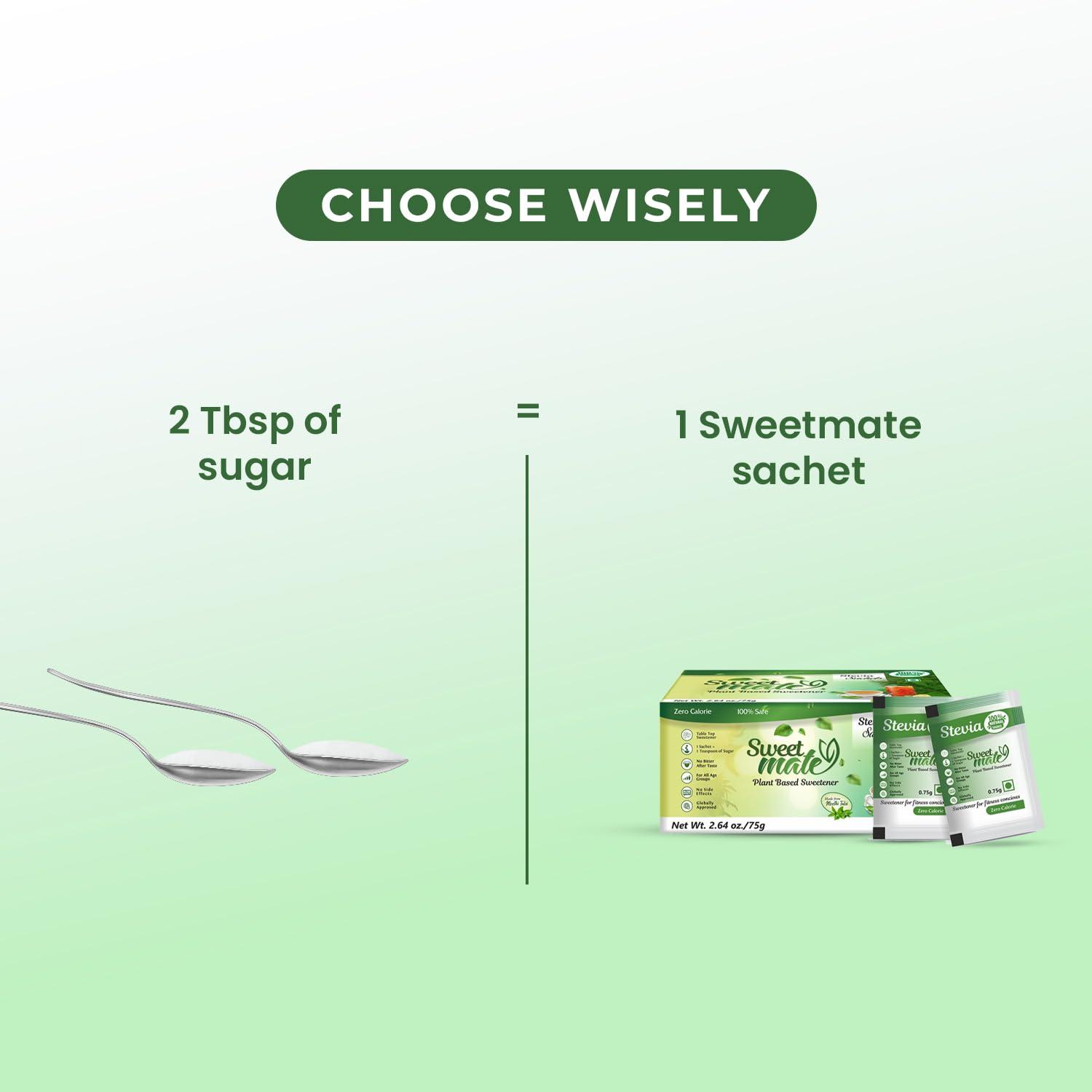 Sweetmate Sweetmate Stevia Sachets (100 Sachet x Pack 4) - 400 Servings | 100% Sugar Free, Natural, Diabetic Friendly | Plant-Based Natural Sweetener Powder, Zero Calories | Vegan & Keto Friendly Stevia Powder