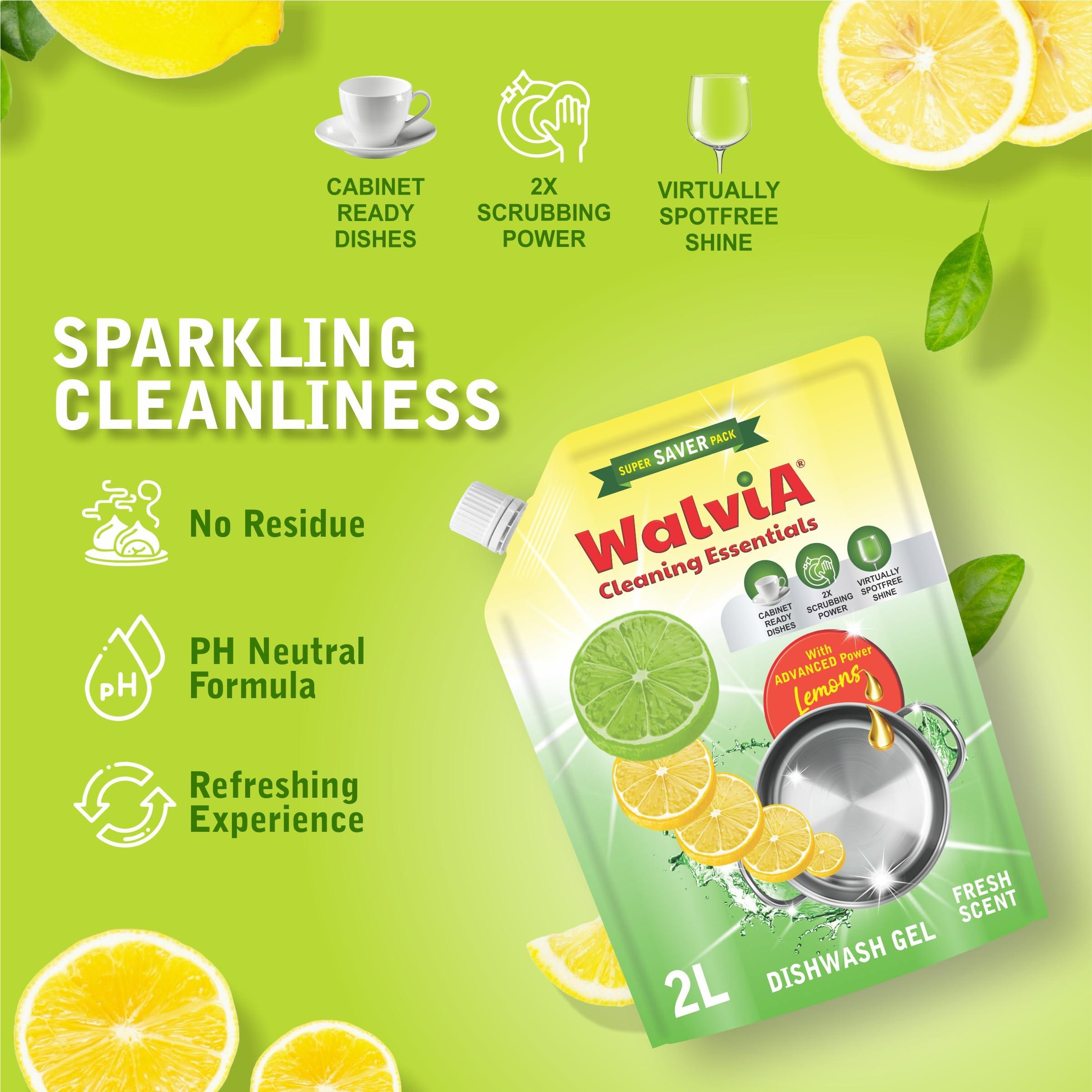 walvia Walvia Dishwash Liquid Gel with Advance Power | Dishwasher Liquid Detergent for a Deep Clean | Tackle Stubborn Grime | Powerful Cleaning Solution for All Utensils - 2L Refill Pack (2 liter)