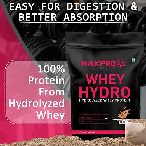 NAKPRO NAKPRO HYDRO Whey Protein Hydrolyzed | 25g Protein, 5.8g BCAA | Easy Mixing, Low Carbs, Easy Digesting Whey Protein Supplement Powder for Men, Women & Athletes | 1 Kg (Coffee)