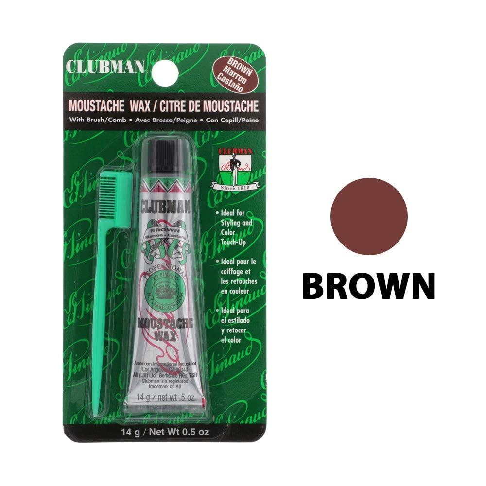 CLUBMAN Clubman Pinaud Moustache Wax with Free Brush/Comb Applicator, Brown, 0.5-Ounce (Pack of 3)