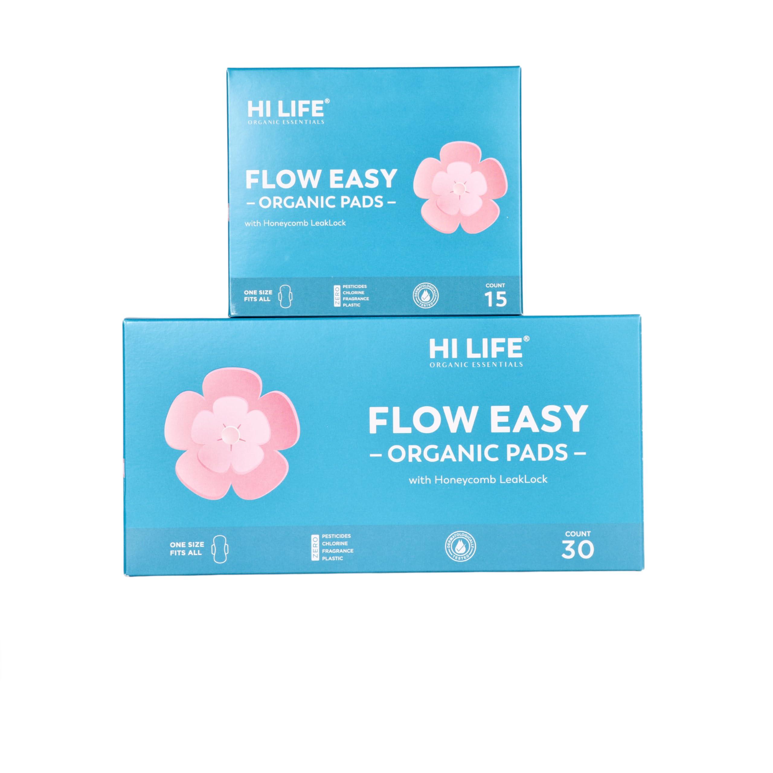 Hi Life Hi Life Flow Easy Organic Sanitary Pads | Rash free Sanitary Pads | 100% Organic Cotton Pads for Normal-Sensitive Skin | Sanitary Napkins for Heavy Flow with Free Disposal Bags | Leak Proof & Full Coverage X-Large Sanitary Pads| Super-Absorbent with